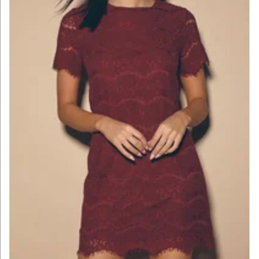 Lulu’s Red/Burgundy Lace Shift Dress